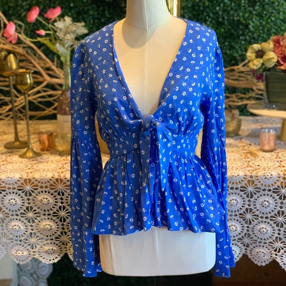 Vici Tops - Bonnie Blue Tie Blouse